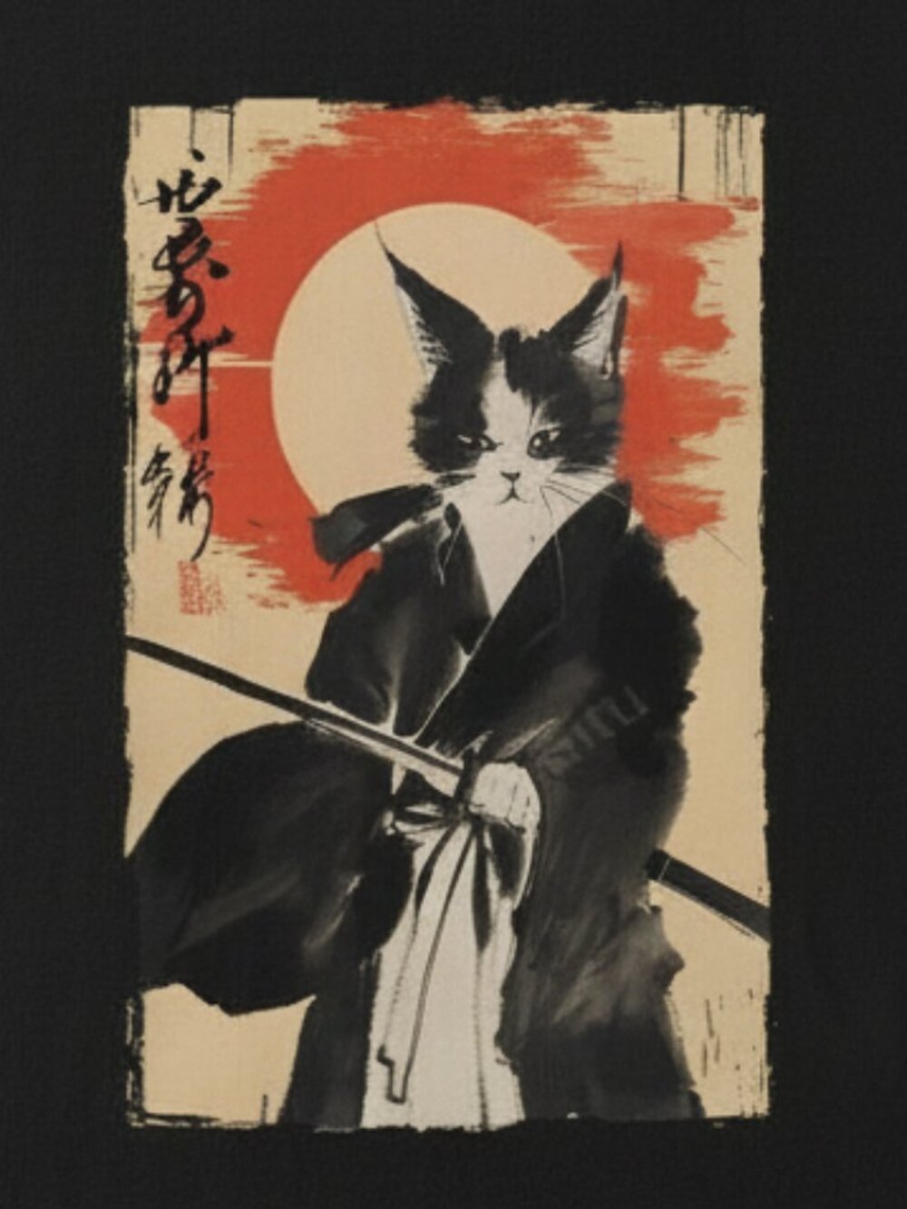 Samurai Cat Graphic T-Shirt, Japanese Cat Tee, Vintage Ukiyo-E Style Shirt - Picture 2 of 3